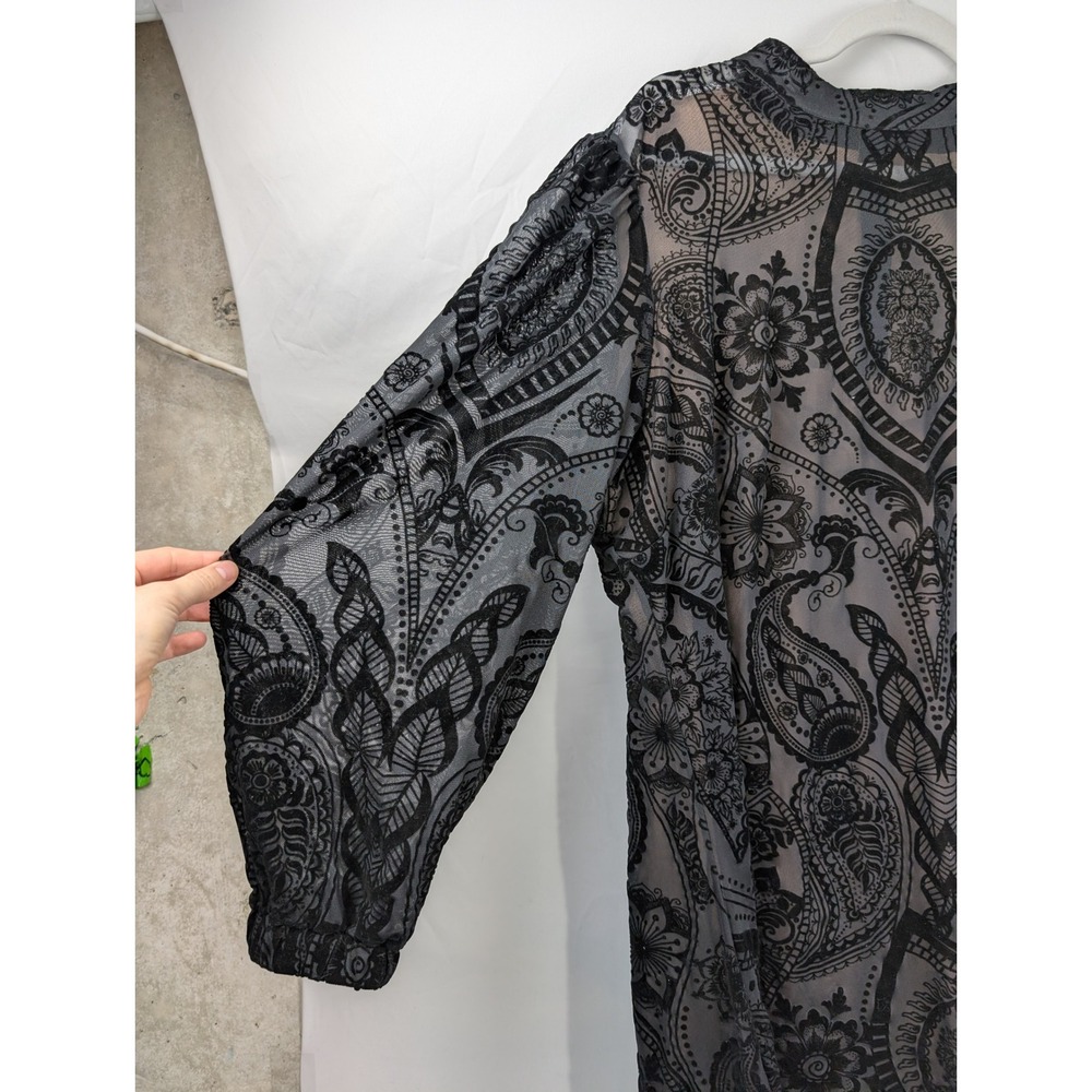 Floral Paisley Burnout Sheer Mesh Puff Sleeve Dress Sz 2XL High Neck Whimsigoth - Picture 3 of 9